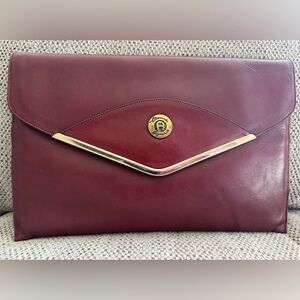 Clutch-Etienne Aigner Brown leather with Gold Trim and Logo-great condition!